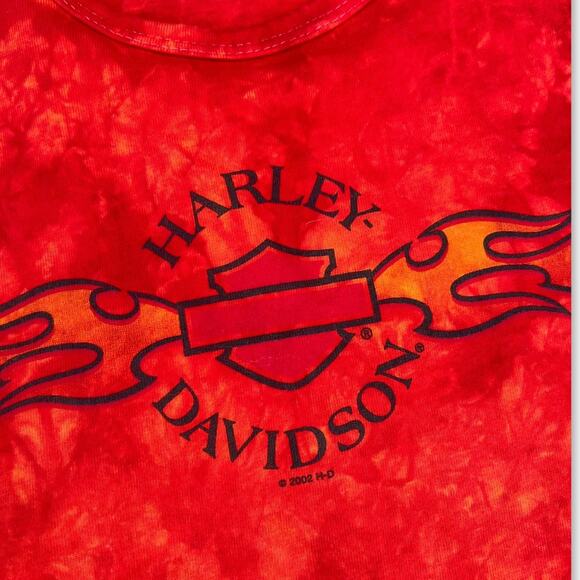 Y2K Harley Davidson Orange Red Flame Tie Dye Tank Top Texas | Size Medium Men's - Picture 6 of 7